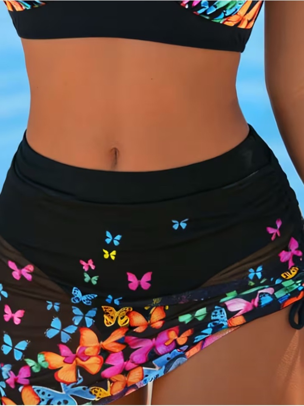 BUTTERFLY Colorful Print Black 3-PC Swimwear Set - Picture 5 of 11